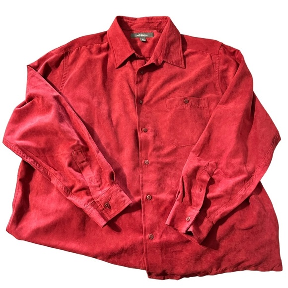 Croft  & Barrow women's XL red suede like long sleeve button down shirt - Picture 1 of 4